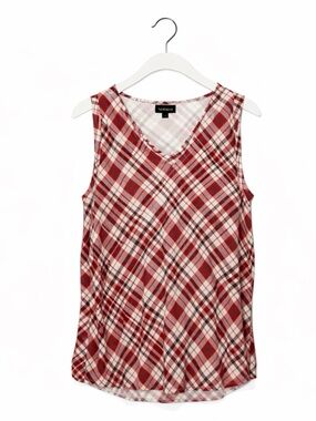 Red Plaid V-Neck Sleeveless Blouse Top by Torrid - Size 2
